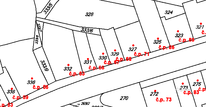 Holásky 67, Brno na parcele st. 330 v KÚ Holásky, Katastrální mapa