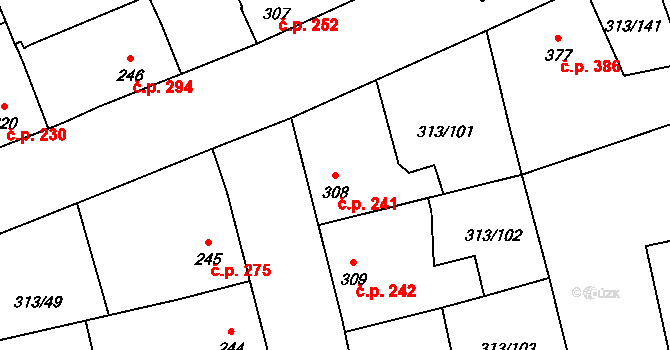 Černčice 241 na parcele st. 308 v KÚ Černčice u Loun, Katastrální mapa
