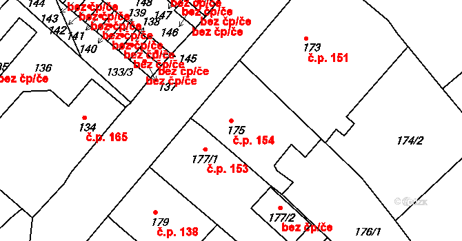 Hudcov 154, Teplice na parcele st. 175 v KÚ Hudcov, Katastrální mapa