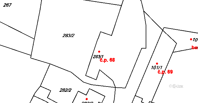 Kratonohy 68 na parcele st. 283/1 v KÚ Kratonohy, Katastrální mapa
