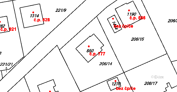 Blovice 777 na parcele st. 850 v KÚ Blovice, Katastrální mapa