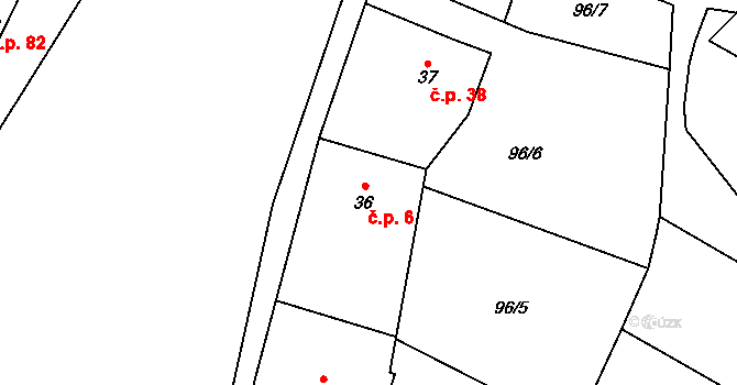 Zámostí 6, Písková Lhota na parcele st. 36 v KÚ Písková Lhota, Katastrální mapa