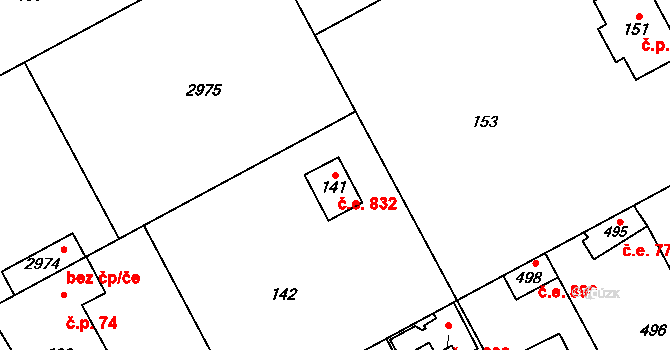 Káraný 832 na parcele st. 141 v KÚ Káraný, Katastrální mapa