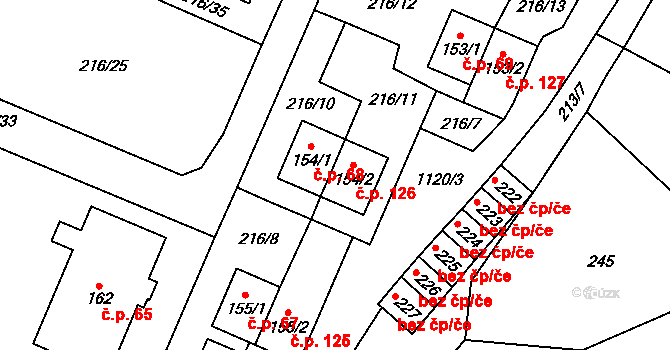 Horní Pěna 126 na parcele st. 154/2 v KÚ Horní Pěna, Katastrální mapa