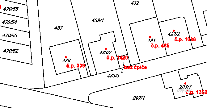Krč 1420, Praha na parcele st. 433/2 v KÚ Krč, Katastrální mapa