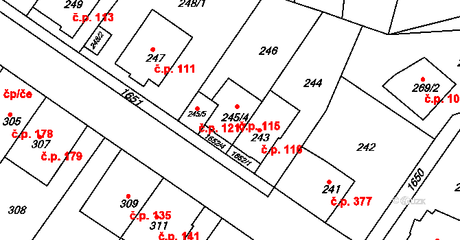 Hlubočepy 115, Praha na parcele st. 245/4 v KÚ Hlubočepy, Katastrální mapa