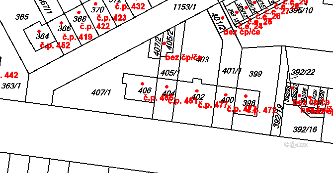 Prosek 451, Praha na parcele st. 404 v KÚ Prosek, Katastrální mapa