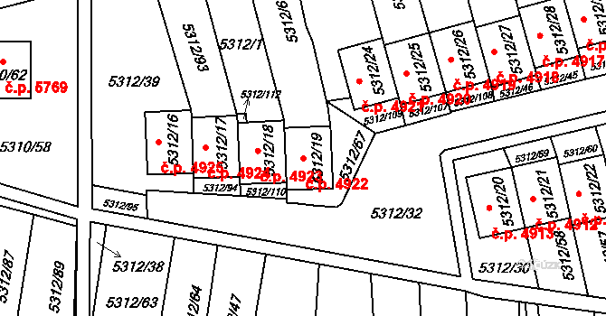 Chomutov 4922 na parcele st. 5312/19 v KÚ Chomutov I, Katastrální mapa