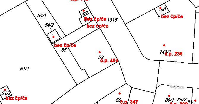 Liberec VII-Horní Růžodol 406, Liberec na parcele st. 53 v KÚ Horní Růžodol, Katastrální mapa
