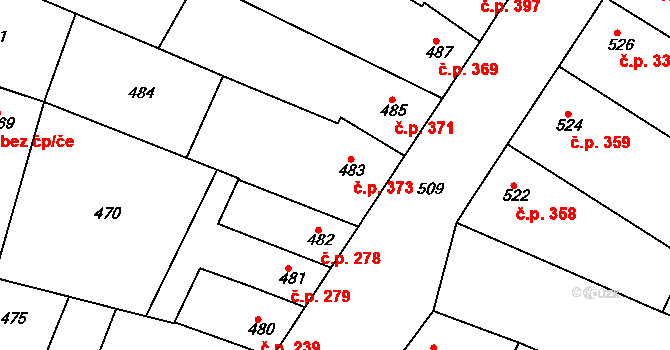 Blučina 373 na parcele st. 483 v KÚ Blučina, Katastrální mapa
