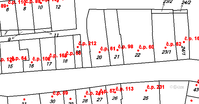 Opatovice 61 na parcele st. 20 v KÚ Opatovice u Rajhradu, Katastrální mapa