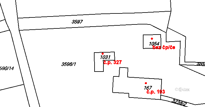 Jílové 327 na parcele st. 1031 v KÚ Jílové u Děčína, Katastrální mapa