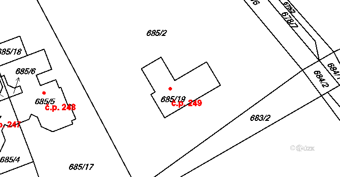 Březenec 249, Jirkov na parcele st. 685/19 v KÚ Březenec, Katastrální mapa