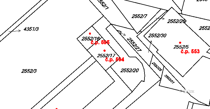 Veselí nad Lužnicí I 594, Veselí nad Lužnicí na parcele st. 2552/17 v KÚ Veselí nad Lužnicí, Katastrální mapa
