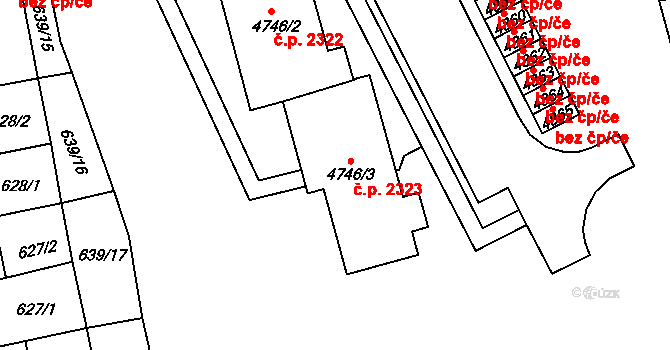 Blansko 2323 na parcele st. 4746/3 v KÚ Blansko, Katastrální mapa