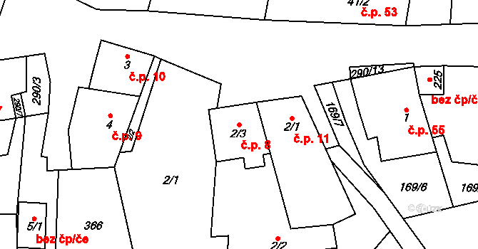 Velenov 8 na parcele st. 2/3 v KÚ Velenov, Katastrální mapa