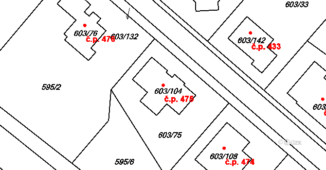 Hamry nad Sázavou 475 na parcele st. 603/104 v KÚ Hamry nad Sázavou, Katastrální mapa