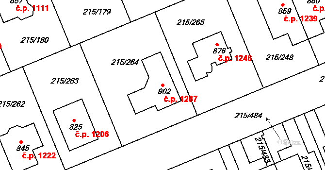 Rudná 1287 na parcele st. 902 v KÚ Hořelice, Katastrální mapa