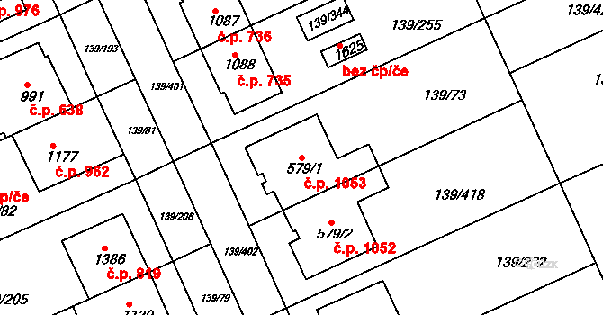 Podklášteří 1053, Třebíč na parcele st. 579/1 v KÚ Podklášteří, Katastrální mapa