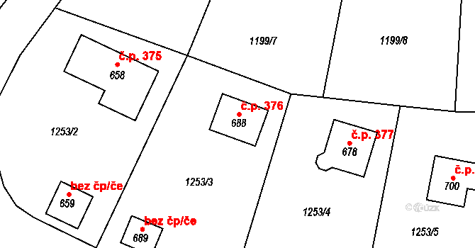 Prostřední Lánov 376, Lánov na parcele st. 688 v KÚ Prostřední Lánov, Katastrální mapa