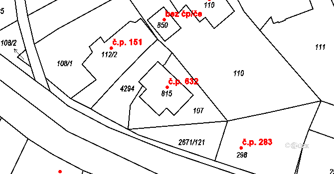 Černilov 632 na parcele st. 815 v KÚ Černilov, Katastrální mapa