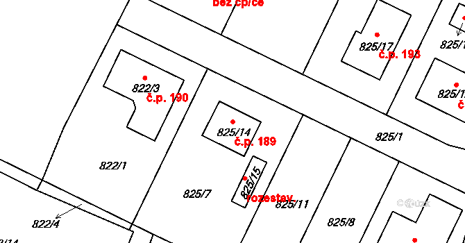 Šindlovy Dvory 189, Litvínovice na parcele st. 825/14 v KÚ Litvínovice, Katastrální mapa