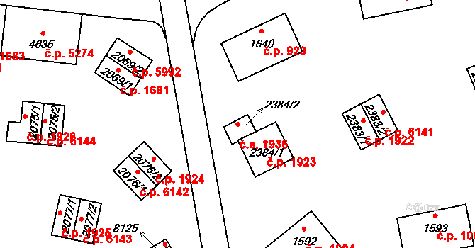 Zlín 1936 na parcele st. 2384/2 v KÚ Zlín, Katastrální mapa