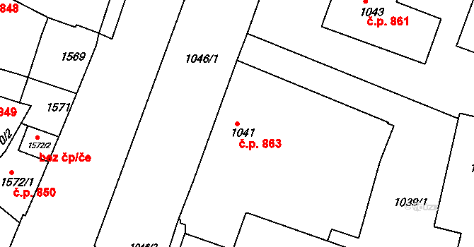 Brumov 863, Brumov-Bylnice na parcele st. 1041 v KÚ Brumov, Katastrální mapa