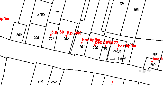 Šatov 40968502 na parcele st. 201 v KÚ Šatov, Katastrální mapa