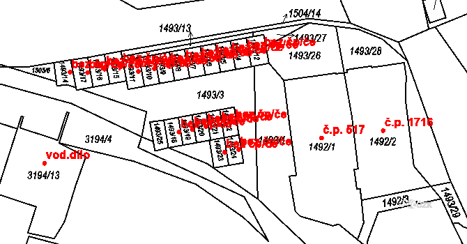 Rychnov nad Kněžnou 41981502 na parcele st. 1493/22 v KÚ Rychnov nad Kněžnou, Katastrální mapa