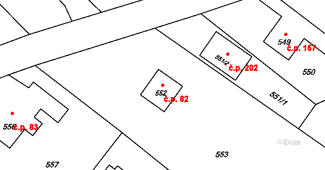 Děhylov 82 na parcele st. 552 v KÚ Děhylov, Katastrální mapa
