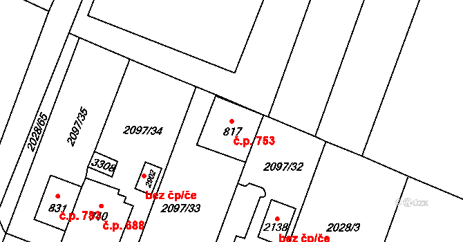 Kateřinky 753, Opava na parcele st. 817 v KÚ Kateřinky u Opavy, Katastrální mapa