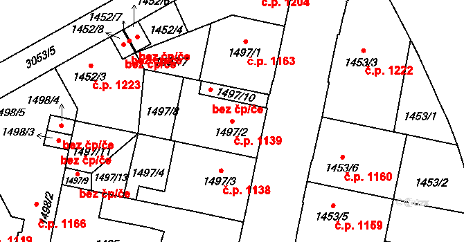 Předměstí 1139, Opava na parcele st. 1497/2 v KÚ Opava-Předměstí, Katastrální mapa