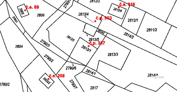 Buchlovice 357 na parcele st. 2813/1 v KÚ Buchlovice, Katastrální mapa