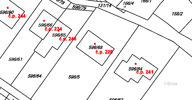 Královopolské Vážany 228, Rousínov na parcele st. 596/68 v KÚ Královopolské Vážany, Katastrální mapa