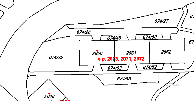 Horní Litvínov 2071,2072,2073, Litvínov na parcele st. 2860 v KÚ Horní Litvínov, Katastrální mapa