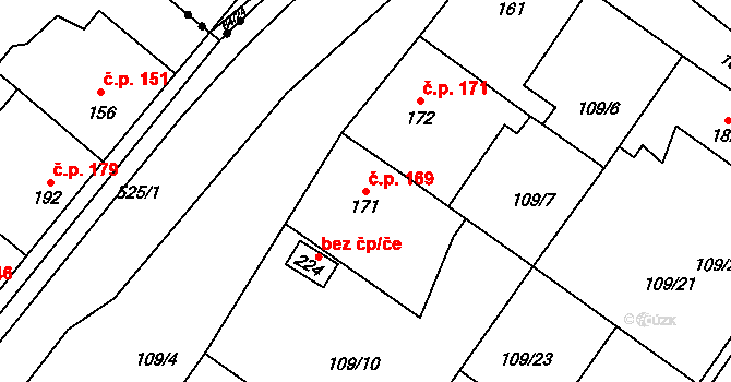 Minice 169, Kralupy nad Vltavou na parcele st. 171 v KÚ Minice u Kralup nad Vltavou, Katastrální mapa
