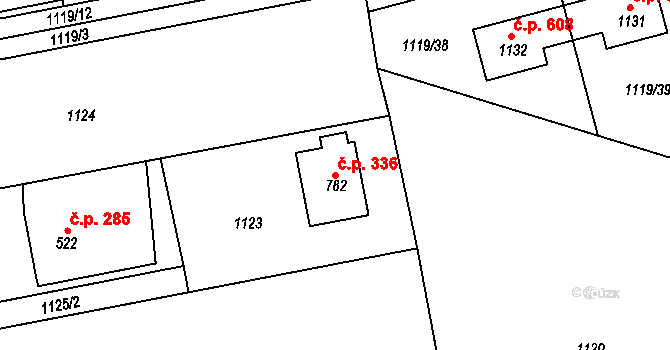 Nučice 336 na parcele st. 782 v KÚ Nučice u Rudné, Katastrální mapa