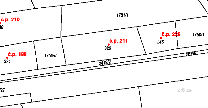 Klenčí pod Čerchovem 211 na parcele st. 329 v KÚ Klenčí pod Čerchovem, Katastrální mapa