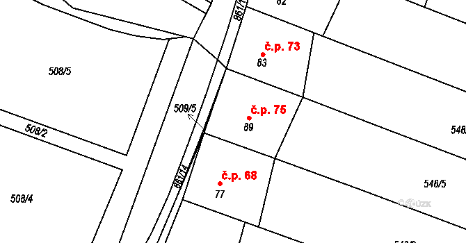 Vlkanov 75 na parcele st. 89 v KÚ Vlkanov u Nového Kramolína, Katastrální mapa
