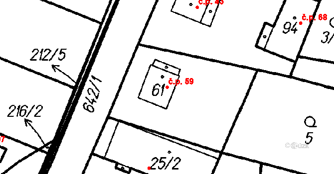 Malá Víska 59, Vrhaveč na parcele st. 61 v KÚ Malá Víska u Klatov, Katastrální mapa
