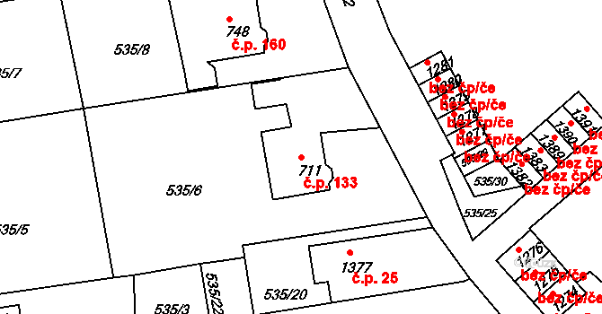 Nové Město 133, Broumov na parcele st. 711 v KÚ Broumov, Katastrální mapa