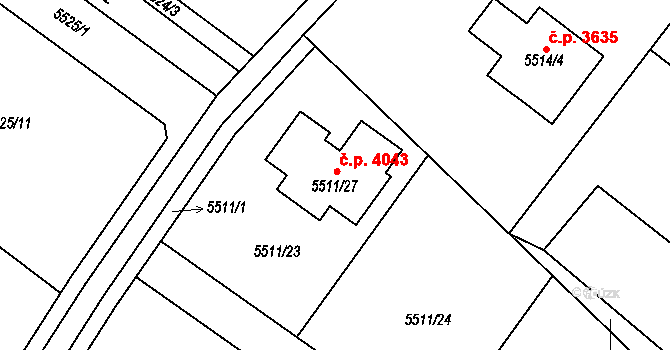 Mělník 4043 na parcele st. 5511/27 v KÚ Mělník, Katastrální mapa