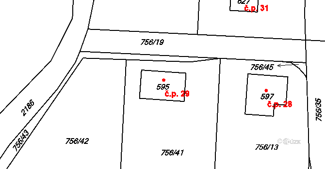 Žofín 29, Horní Podluží na parcele st. 595 v KÚ Horní Podluží, Katastrální mapa