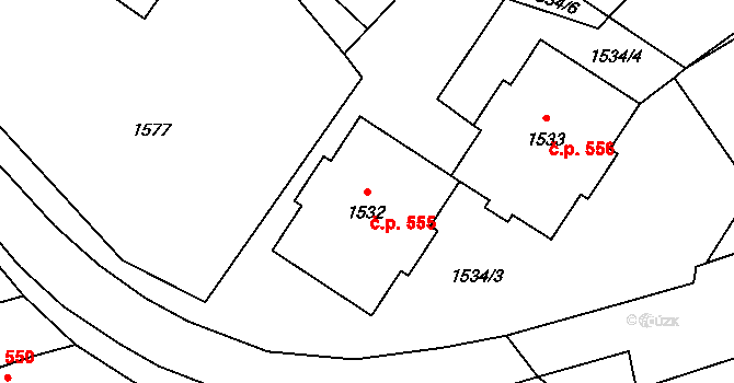 Postřelmov 555 na parcele st. 1532 v KÚ Postřelmov, Katastrální mapa