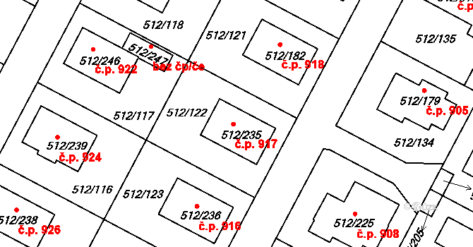 Srubec 917 na parcele st. 512/235 v KÚ Srubec, Katastrální mapa