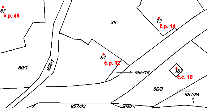 Louňová 12 na parcele st. 54 v KÚ Louňová, Katastrální mapa