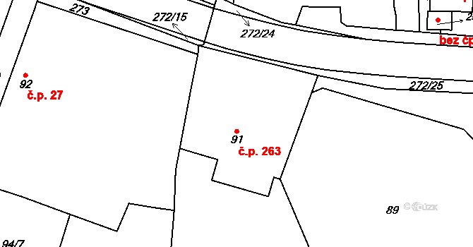 Zruč 263, Zruč-Senec na parcele st. 91 v KÚ Zruč, Katastrální mapa