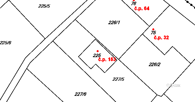 Hoření Vinice 153, Kly na parcele st. 225 v KÚ Záboří u Kel, Katastrální mapa