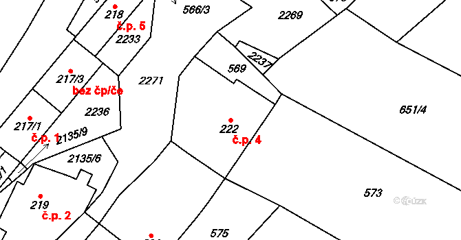 Vilémovec 4, Lipnice nad Sázavou na parcele st. 222 v KÚ Lipnice nad Sázavou, Katastrální mapa